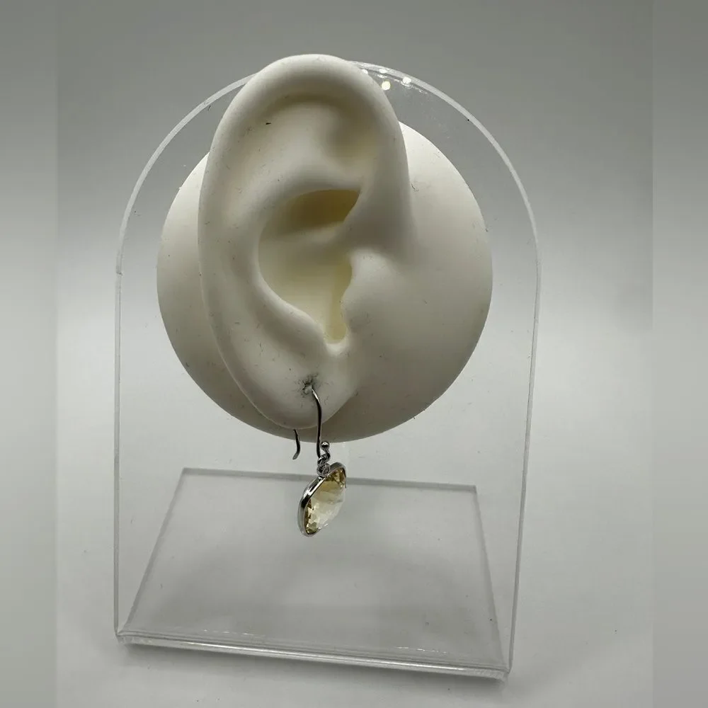 7.11cts faceted checkerboard cushion cut citrine on 925‎ dangle earrings!